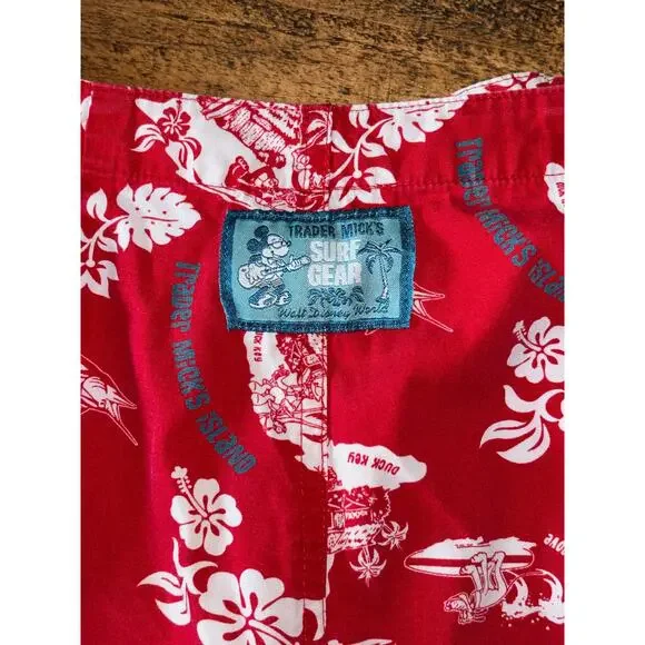 Mens Walt Disney World Shorts Red Trader Mick's Surf Hawaiian Board Shorts‎ M - Picture 7 of 7